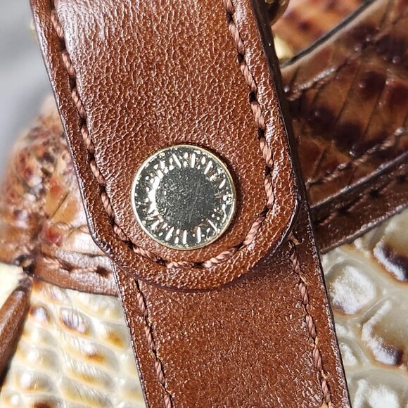 Brahmin Elisa Hobo Shoulder Bag Brown Cream Croc Embossed Leather Gold Hardware - Picture 5 of 16